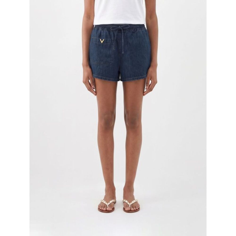 Valentino Garavani Cotton Denim Shorts With Drawstring Waist